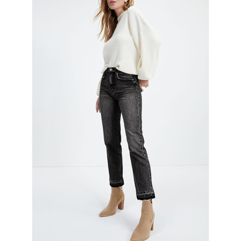 Women's High Waist Ankle Jeans Stretch Denim Casual Pants Black 6 - Picture 3 of 7